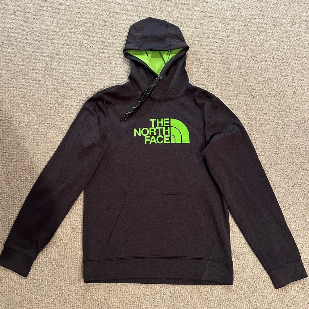 The North Face Men’s Gray and Green Hooded Sweatshirt with front pocket